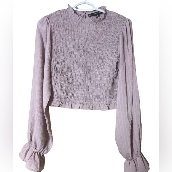 HYFVE Forever 21 Smocked Peasant Blouse Medium Pink Cottagecore Romantic - Picture 3 of 10